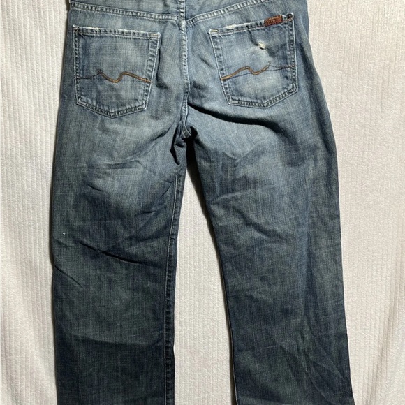 7 For All Mankind Jeans Button Fly Mens 34x 28 Straight Relaxed Loose Dark Wash - Picture 8 of 11